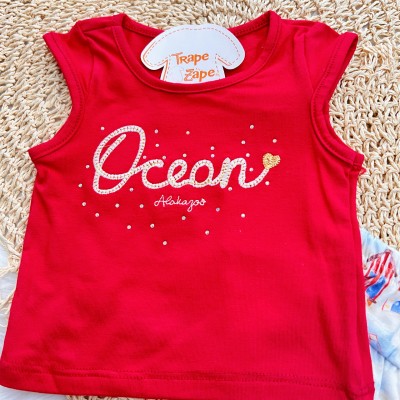 Conj. Regata Ocean e Short Casinhas - Vermelho e Off White